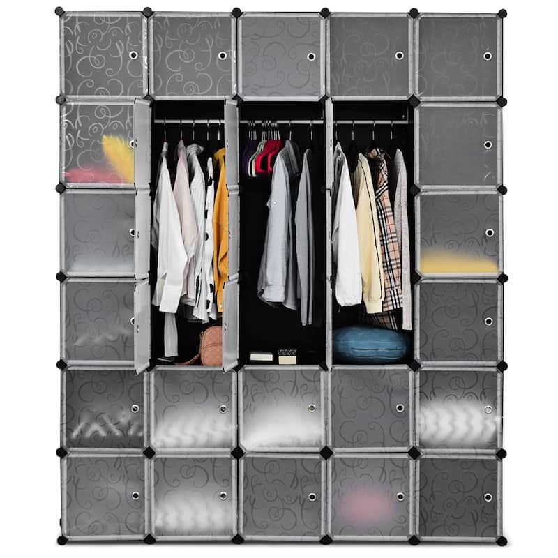 Costway DIY 30 Cube Portable Closet Storage Organizer Clothes Wardrobe - Grey - 71''x18''x85'' (L x W x H)
