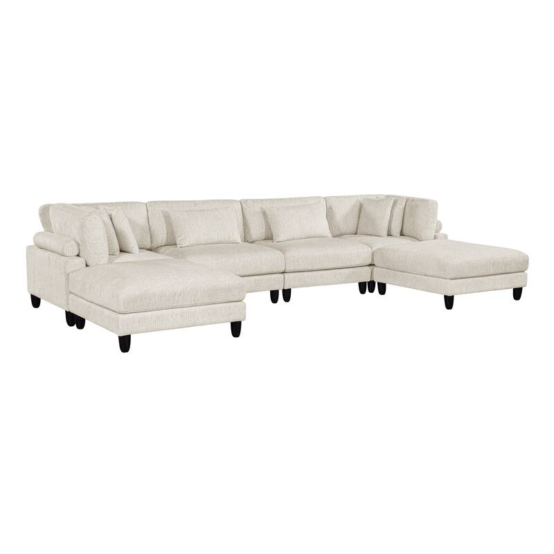 Jonas 6-Piece Modular Sectional Sofa with Ottoman - Beige (Microfiber)