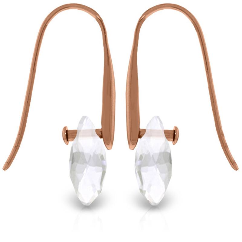 14K Solid Gold Fish Hook Earrings w/ Dangling Briolette White Topaz