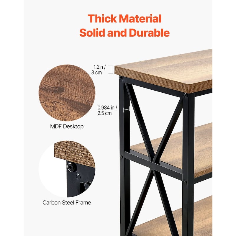 Brown Black MDF Metal Console Table, 3-Tier Long Hallway Table 240 lbs Top Load Capacity - 55.1” L x 13.4” W x 30.0” H