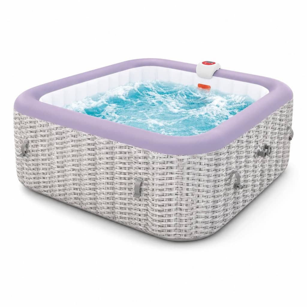 73in Square Inflatable Hot Tub 4-6 Person 130 Jets Heated Spa with Cover & Filters