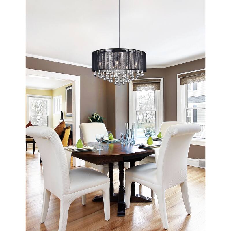 Water Drop 6 Light Drum Shade Chandelier With Chrome Finish