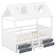preview thumbnail 5 of 20, Twin Size Wooden House Bed with Roof Skylights, Ladder, 4 Drawers, Shelves, Fence and Solid Wood Frame, for Kids Ages 6+