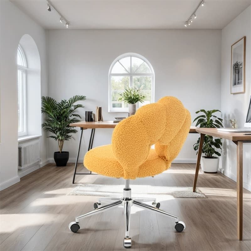 360°Ergonomic Height Adjustable Teddy Fabric Swivel Home Office Chair