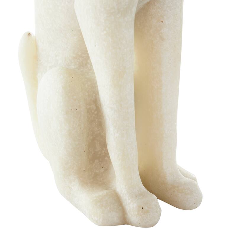 Cream Polystone Sitting Dog Decorative Sculpture with Gold Collar