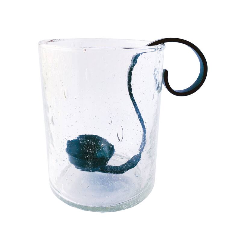 Reclaimed Bubble Glass Hurricane with Metal Candle Holder - 5.3"L x 4.0"W x 5.0"H