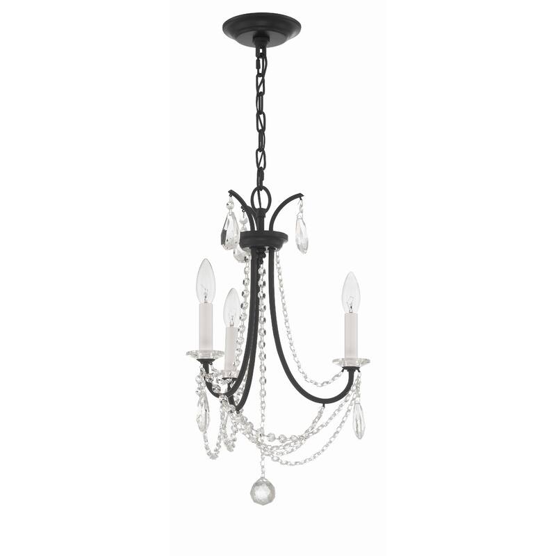 Karrington 3 Light Matte Black Mini Chandelier - 14"W x 21"H
