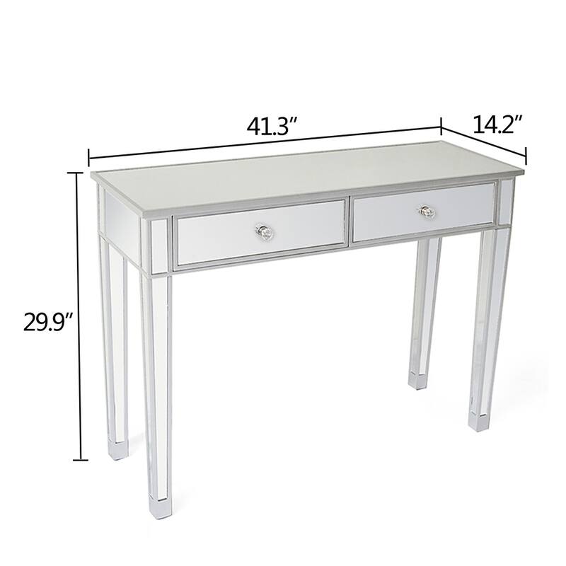 2 Drawers Mirrored Makeup Table Computer Desk Writing Desk - (41.34 x 14.17 x 29.92)"