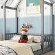 preview thumbnail 7 of 7, Full Size Roof-Framed Headboard Floor Bed Frame with Headboard Guardrails, without Slats, No Need Spring Box, Grey