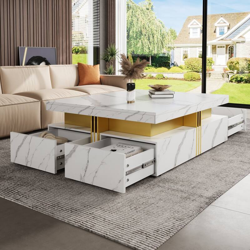 Modern Square Storage Coffee Table With 4 Drawers