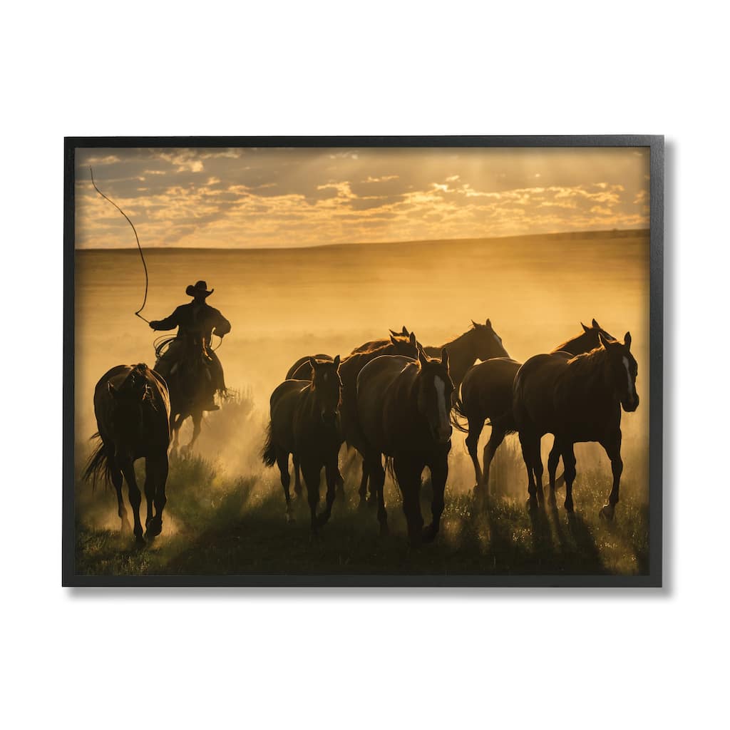 Stupell Cowboy & Horses at Sunset Framed Giclee Art Design by PBurchettePhoto