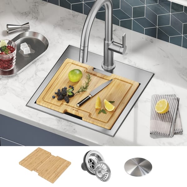 slide 105 of 143, KRAUS Kore Workstation Drop-In Stainless Steel Kitchen Sink 15" L x 15" W (sink KWT321-15) - Stainless Steel