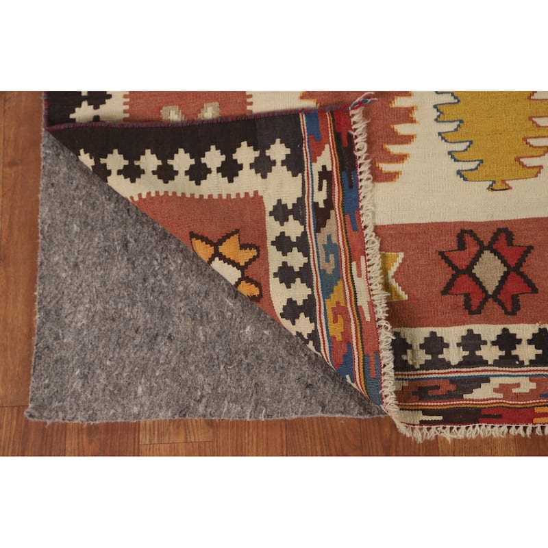 Geometric Kilim Qashqai Persian Vintage Rug Flatweave Beige Carpet - 5'9" x 8'5"