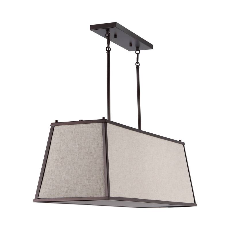 Arlo 42" 4-Light Minimalist Industrial Trapezoidal Linen Iron Linear LED Pendant, Oil Rubbed Bronze/Beige by JONATHAN Y