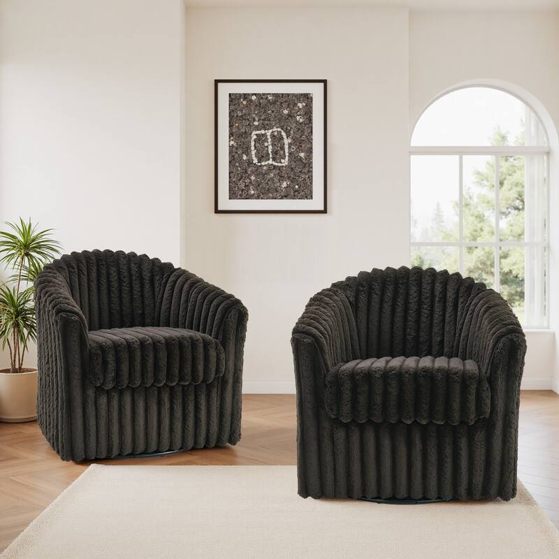 2 Set Modern 49" Upholstered Plush Corduroy Swivel Barrel Accent Chair