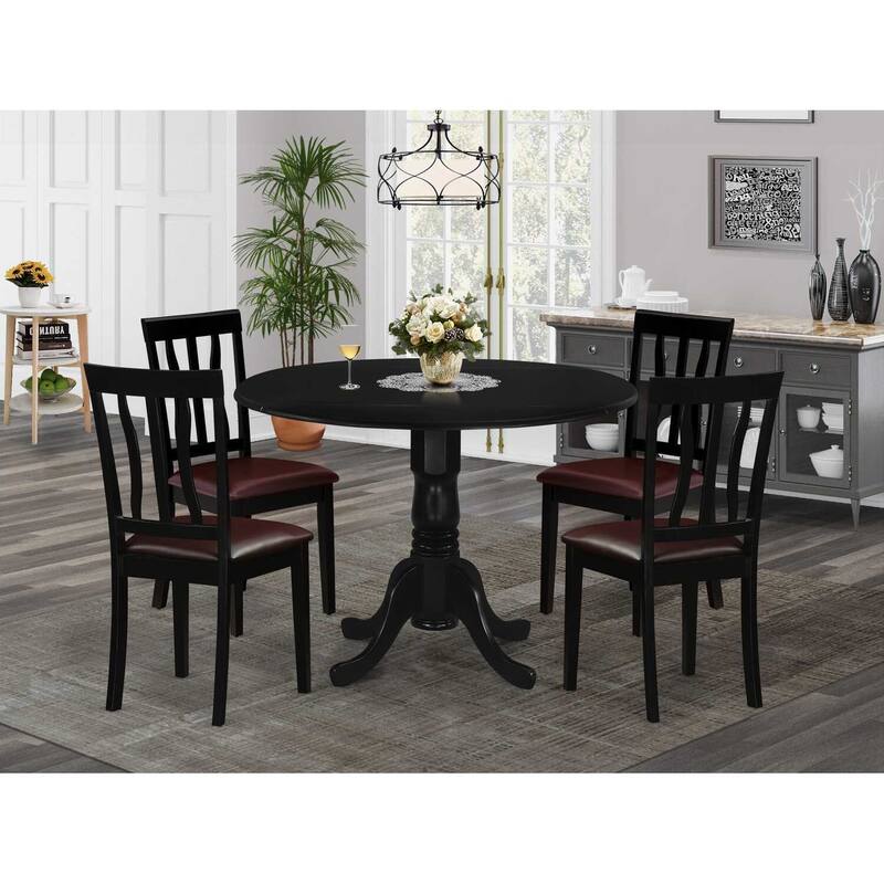 HomeStock 5-Piece Round Black Finish Solid Wood Top Dining table with 4 Chairs