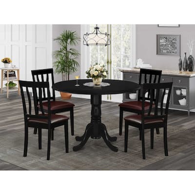 HomeStock 5-Piece Round Black Finish Solid Wood Top Dining table with 4 Chairs