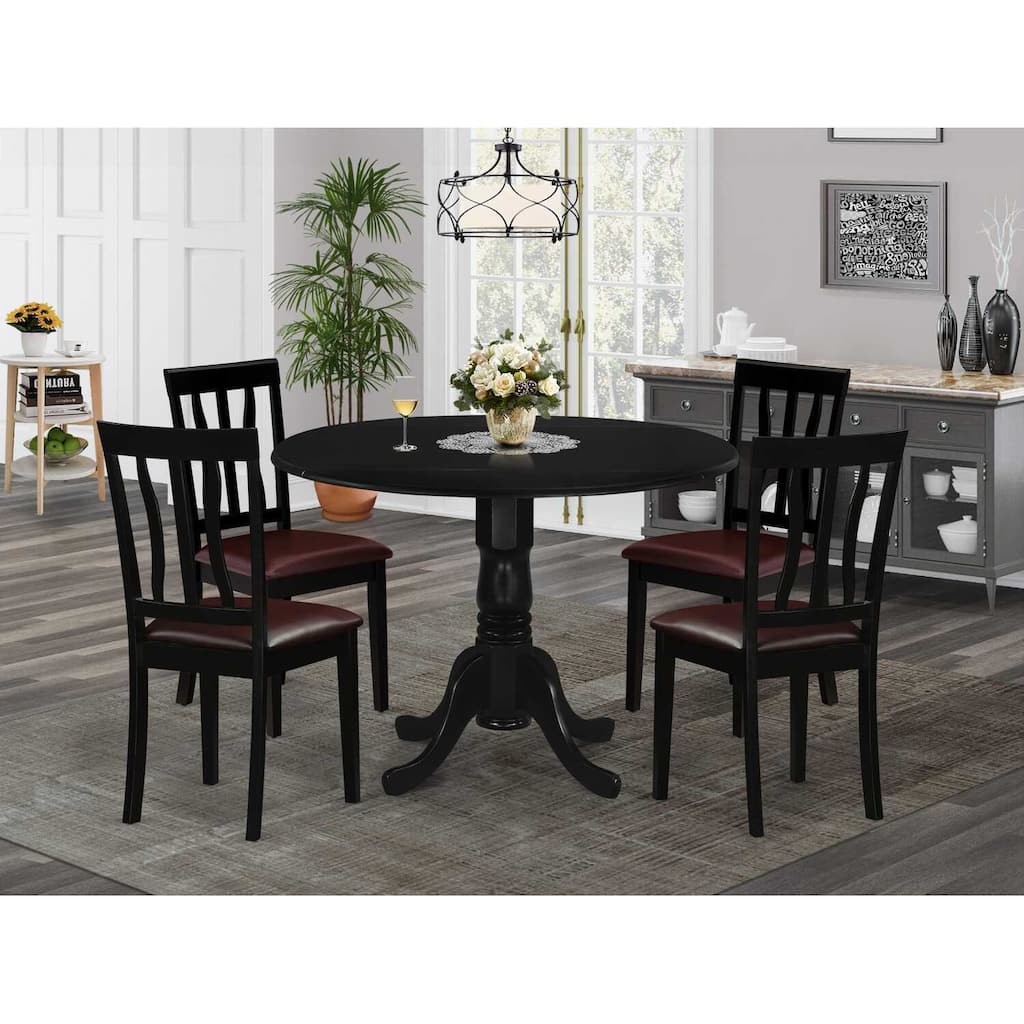 HomeStock 5-Piece Round Black Finish Solid Wood Top Dining table with 4 Chairs