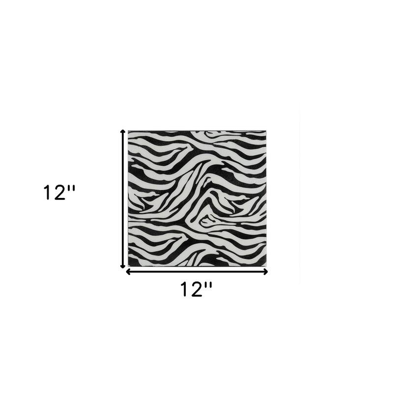 HomeRoots 12" Black And White Zebra Iron And Resin Square Hanging Wall Tile - 12 x 4 x 12