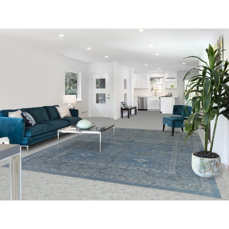 Hand Knotted Oriental 100% Wool Carpet Transitional All-Over Navy Blue & Blues Oushak Area Rug - 11' 2'' X 8' 5''