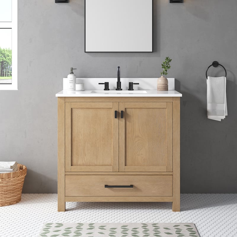 Avanity Modero 36 in. Single Sink Bathroom Vanity with Engineered Stone Top - 37"W x 22"D x 35"H - Brushed Oak
