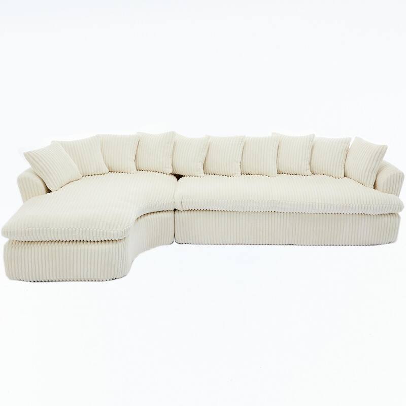 127"Corduroy L-Shaped Sectional Sofa with High-Resilience Foam, 10 Back Cushions, and No Assembly Required
