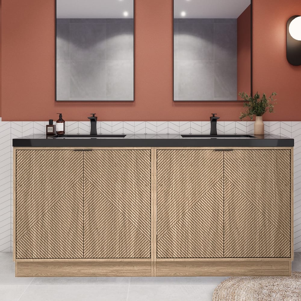 Milano 72" Freestanding Bathroom Vanity with Double Black Acrylic Sink