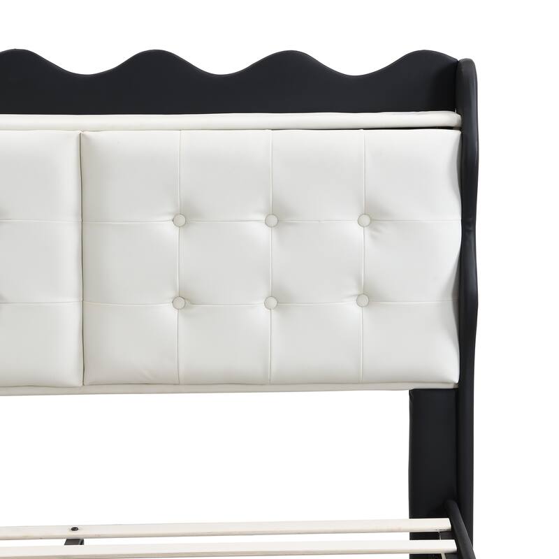 Twin Upholstered Platform Bed with LED Lights, Storage Headboard & USB Ports