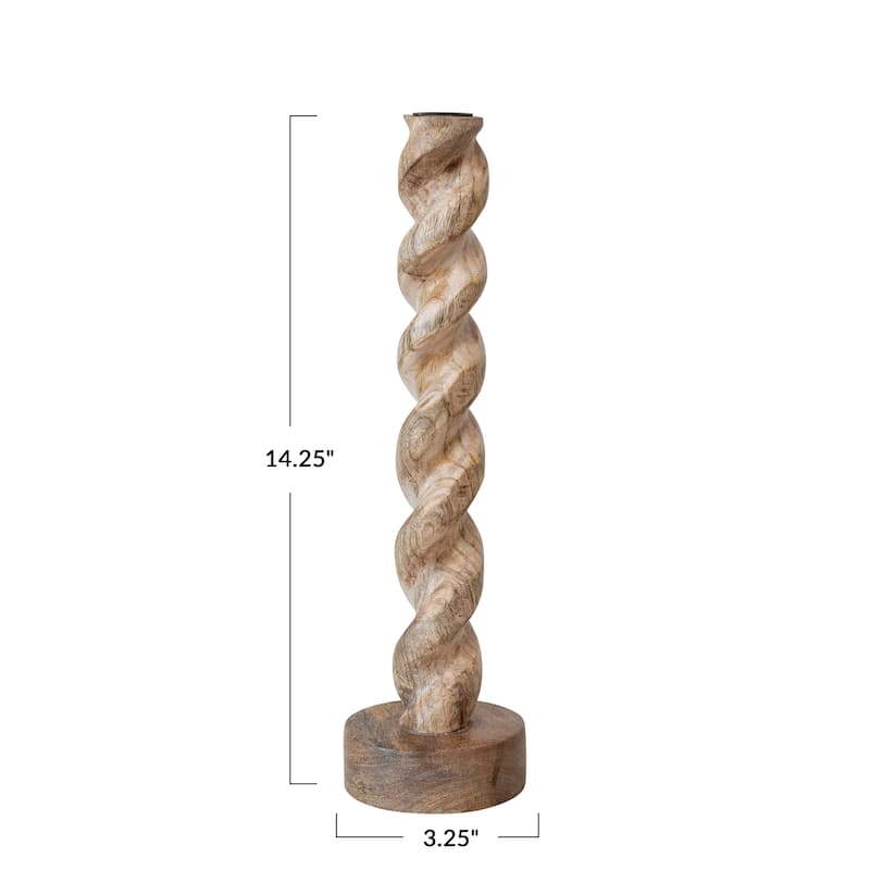 Hand-Carved Mango Wood Twisted Taper Candle Holder - 14"H