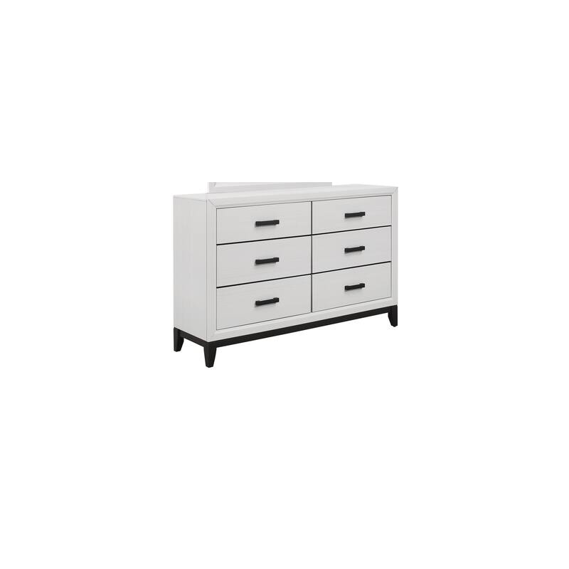 Retro Dresser 6 Drawer Storage Chest White Veneer Black Hardware Bedroom Furniture