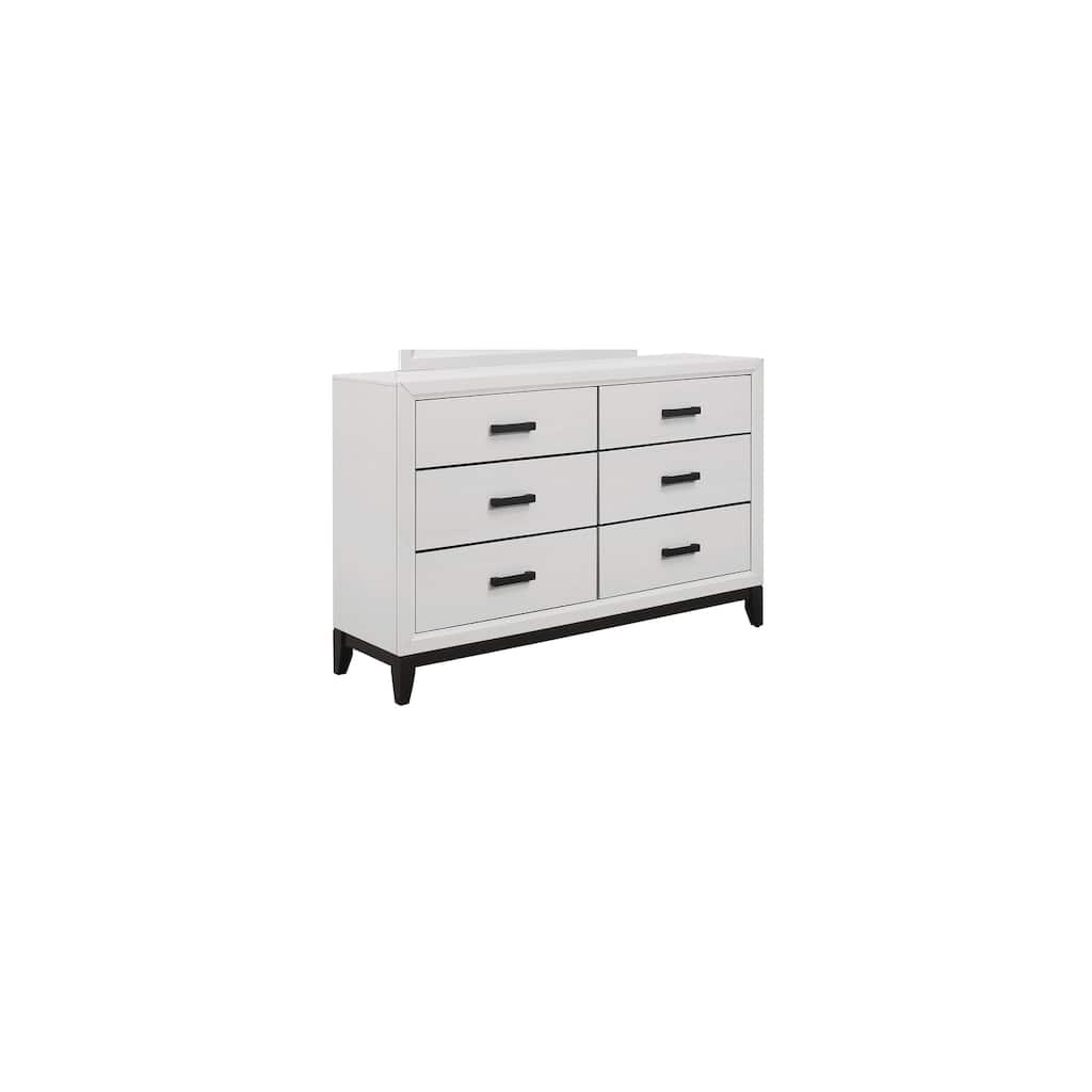 Retro Dresser 6 Drawer Storage Chest White Veneer Black Hardware Bedroom Furniture