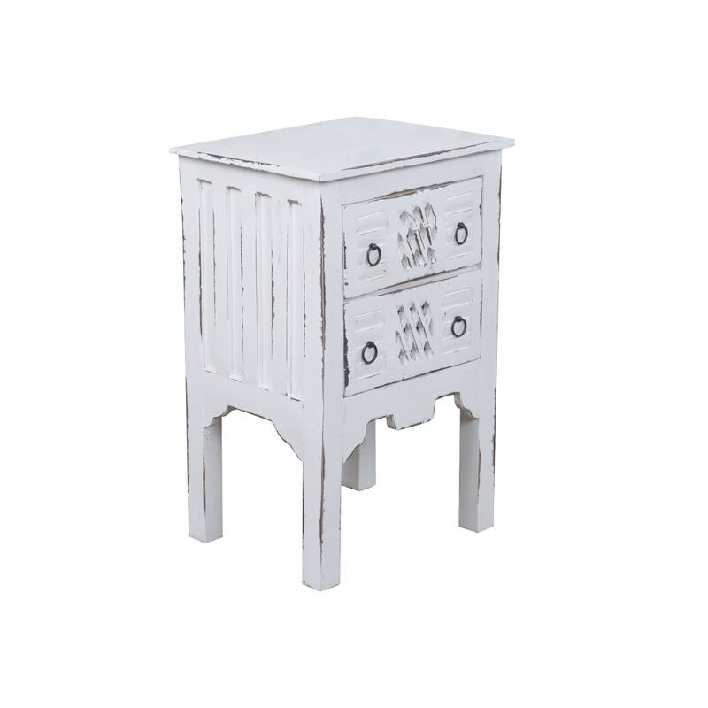 Solid Wood End Table - Nightstand, Living Room Accent Table, Fully Assembled, Distressed White Finish - 28.5