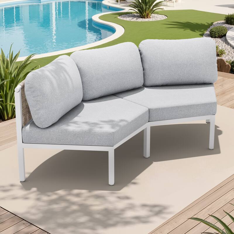 Outdoor Half Moon Curved Sofa Rattan Sectional Sofa Patio Outdoor Conversation Sets - 2-seater - Light Grey