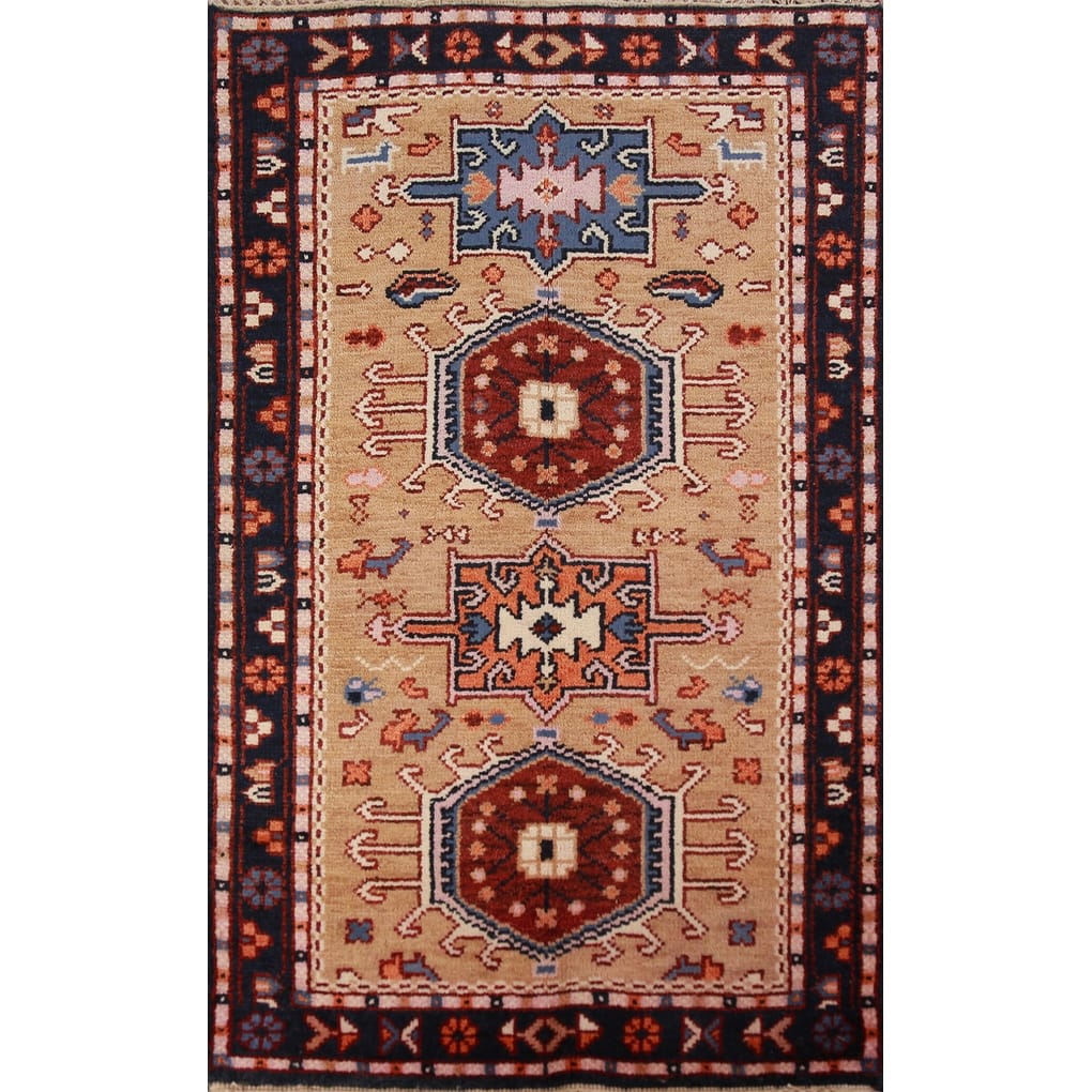 Geometric Khotan Indian Foyer Rug Handmade Wool Carpet - 2'10"x 5'0"