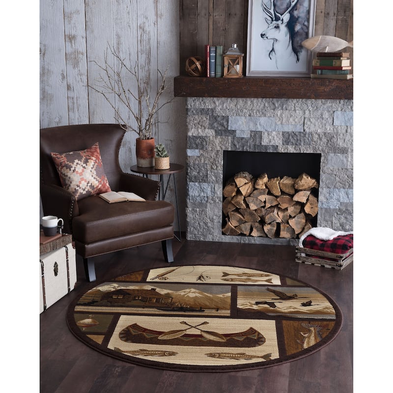 Natural Lodge Novelty Graphic Indoor Area Rug