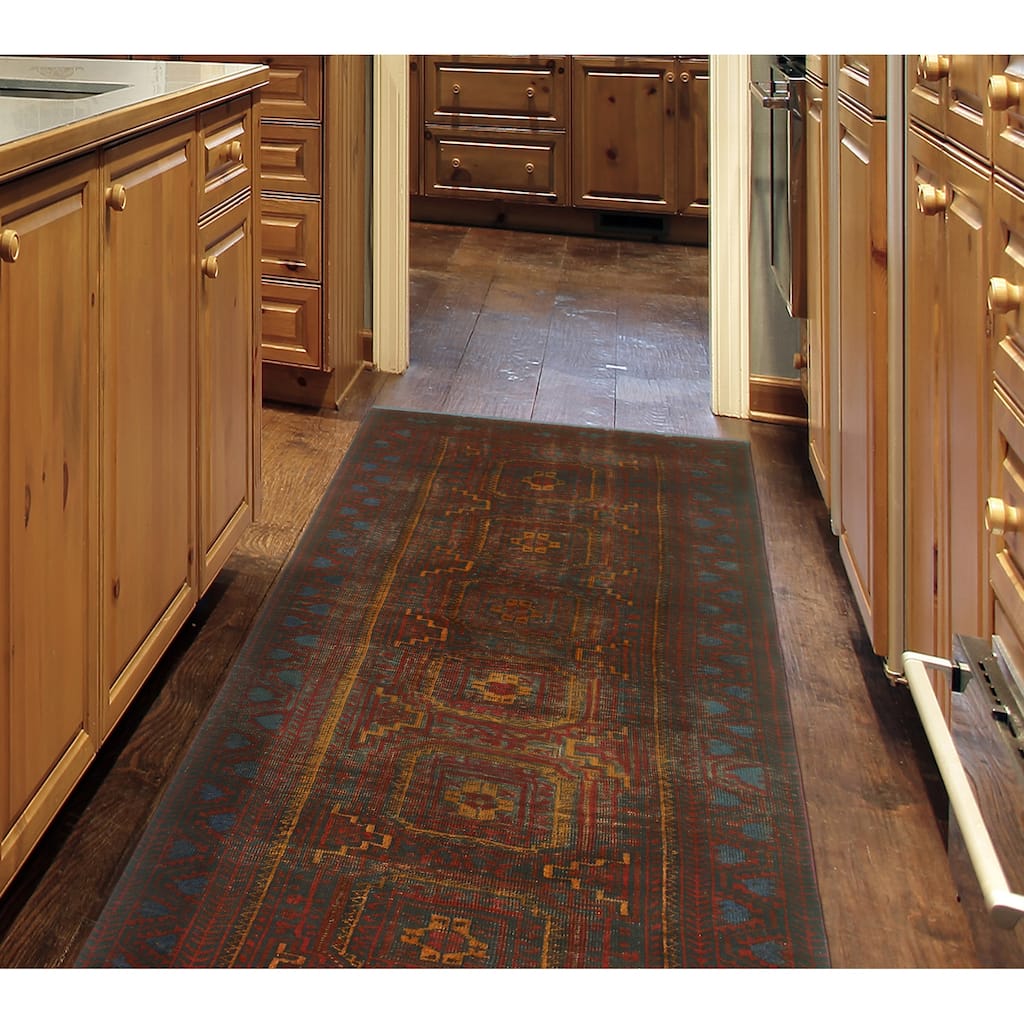 Fine Vintage Distressed Nozimjon Red/Charcoal Runner - 3'2" x 6'6"