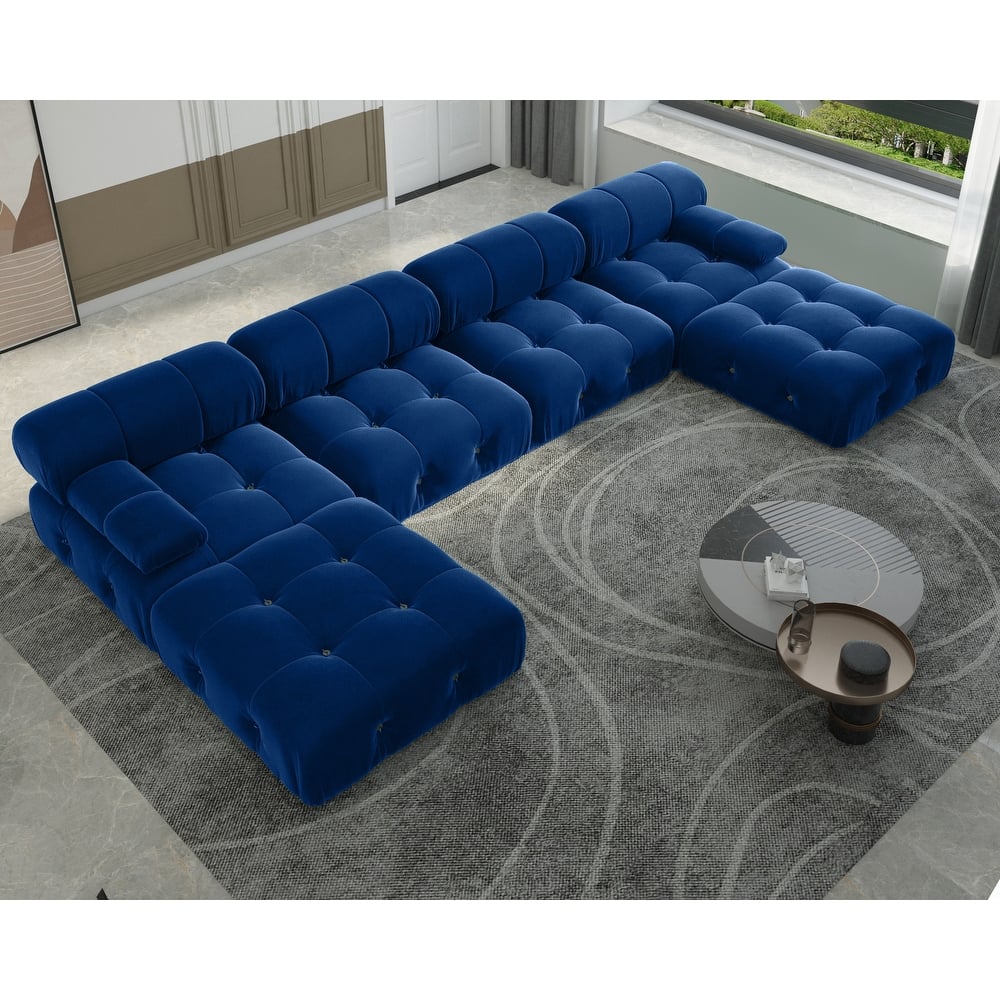 138" Convertible Modular Sectional Sofa, U-Shaped Minimalist Velvet Sofas Couches