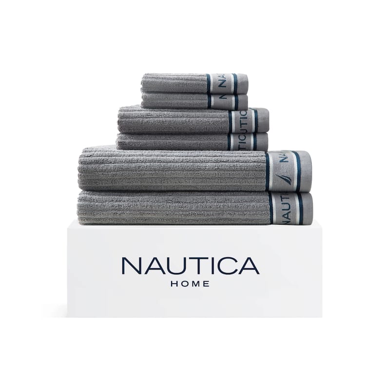 Nautica Yarn Dye Jacquard Cotton 6 Piece Towel Set - 6 Piece - Signature Grey