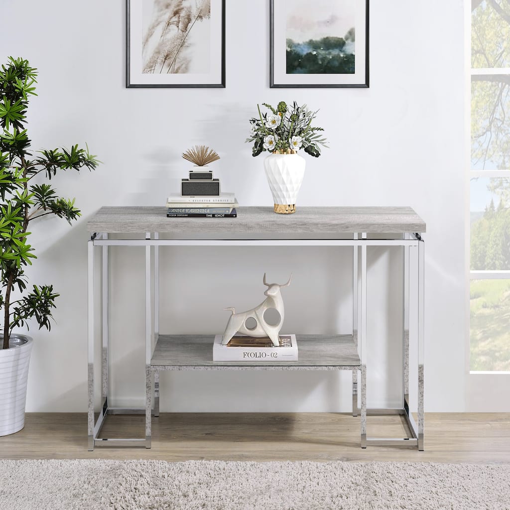 Anmytek Light Gray Console Table with Metal Frame Modern Entryway and Living Room Storage Shelf