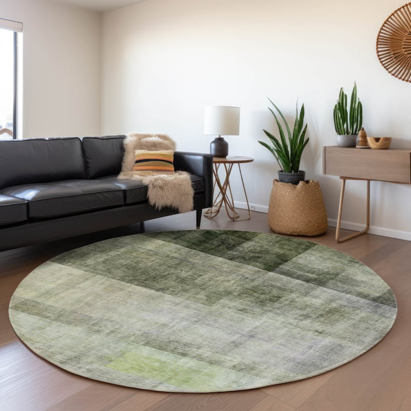 Premium Washable Super Soft Contemporary Ombre Mayfield Rug - Olive - 8' x 8' - Round
