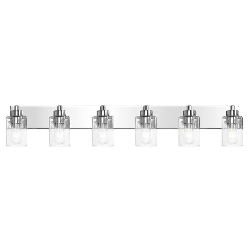 Lydia Seeded Glass/Iron LED Vanity Light, by JONATHAN Y - 6-Light - Chrome/Clear