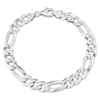 Miadora 8.9mm Flat Figaro Chain Bracelet Sterling Silver- 9 in