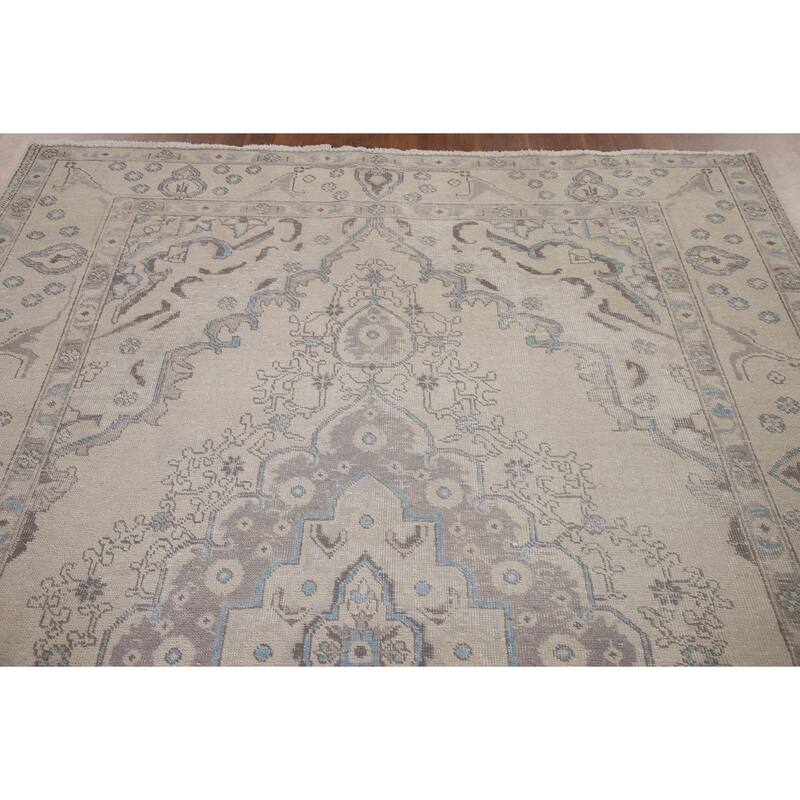 Vintage Distressed Muted Tabriz Persian Rug Handmade Wool Carpet - 6'6" x 9'7"
