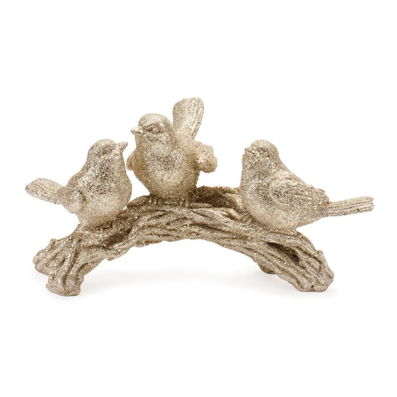 Glittered Birds on Branch Christmas Tabletop Figurines - 10.5" - Gold