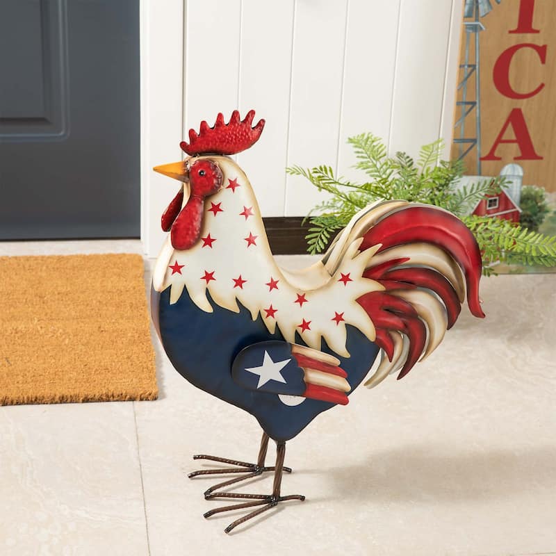 Glitzhome 21"H Metal Patriotic Rooster Porch Decor Statue