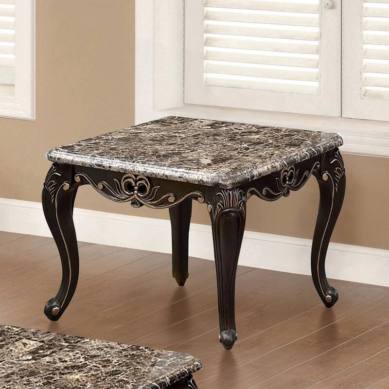 Faux Marble and Wood End Table with Cabriole Legs in Dark Walnut