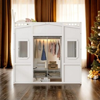 Full Size House Loft Bed With Ladder and Wardrobe