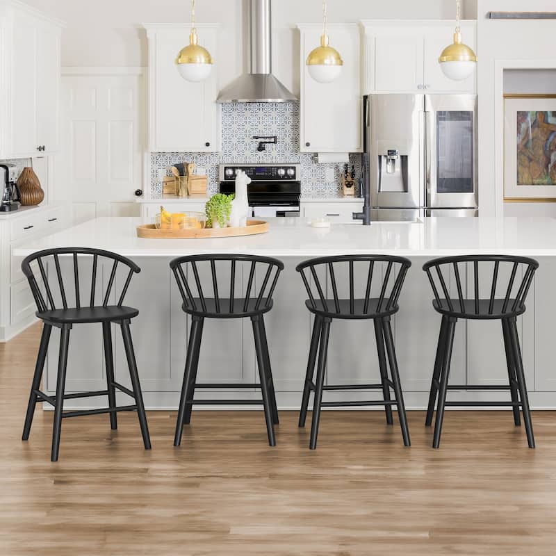 Set of 4 Counter Height Stool 24.in Bar Stools with Solid Wood Frame and Spindle Back for Kitchen Counter - Black