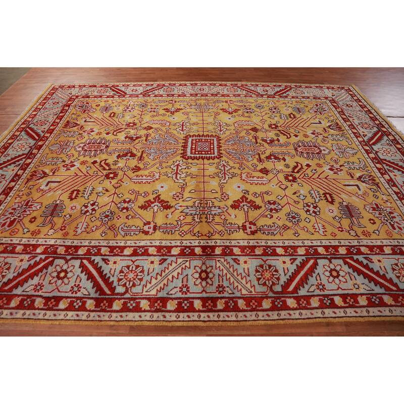 Hand Knotted Oriental 100% Wool Carpet Traditional Geometric Yellow & Gold Heriz (serapi) Area Rug - 11' 9'' X 9' 0''