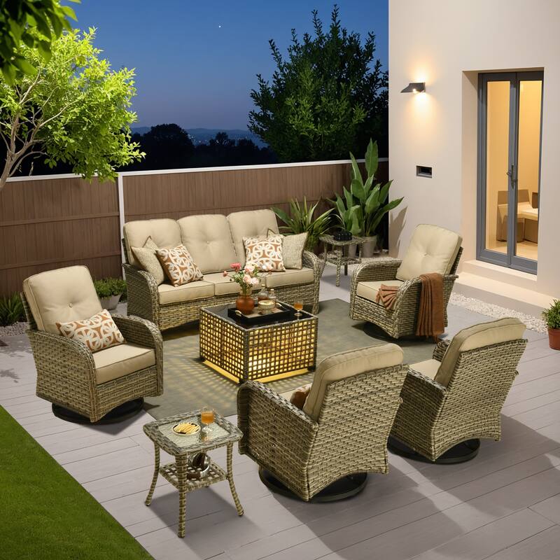 OVIOS 8-piece Patio Wicker Conversation Furniture Set
